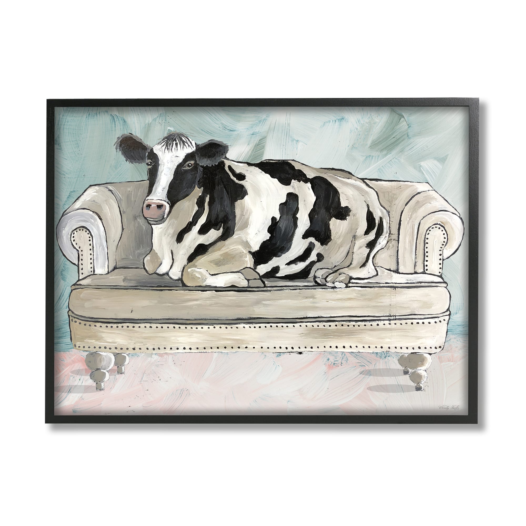 Stupell Industries Dairy Farm Cow Resting Glam Couch Green Grey Framed Wall Art
